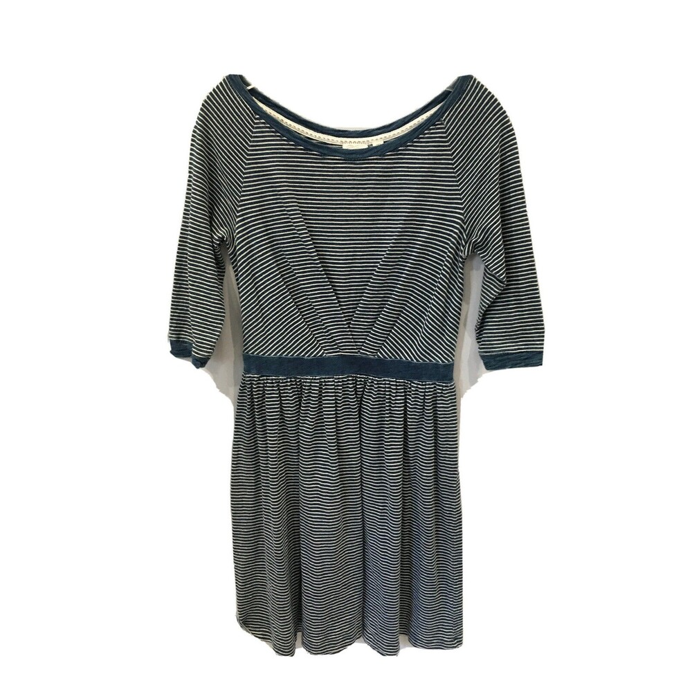 Anthropologie Postmark Dress Womens Size Small Striped Blue & White Elbow Patch